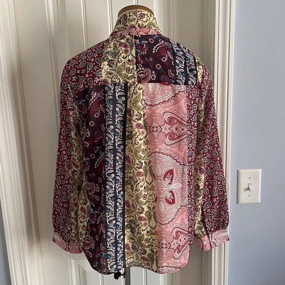 Soft Surroundings Small Langdon Patchwork Paisley Top Blouse Button Tie BOHO - Picture 4 of 8